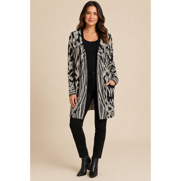 Lucky Brand Sweaters - Lucky Brand Womens M Boho Mixed Print Open Front Long Cardigan Sweater